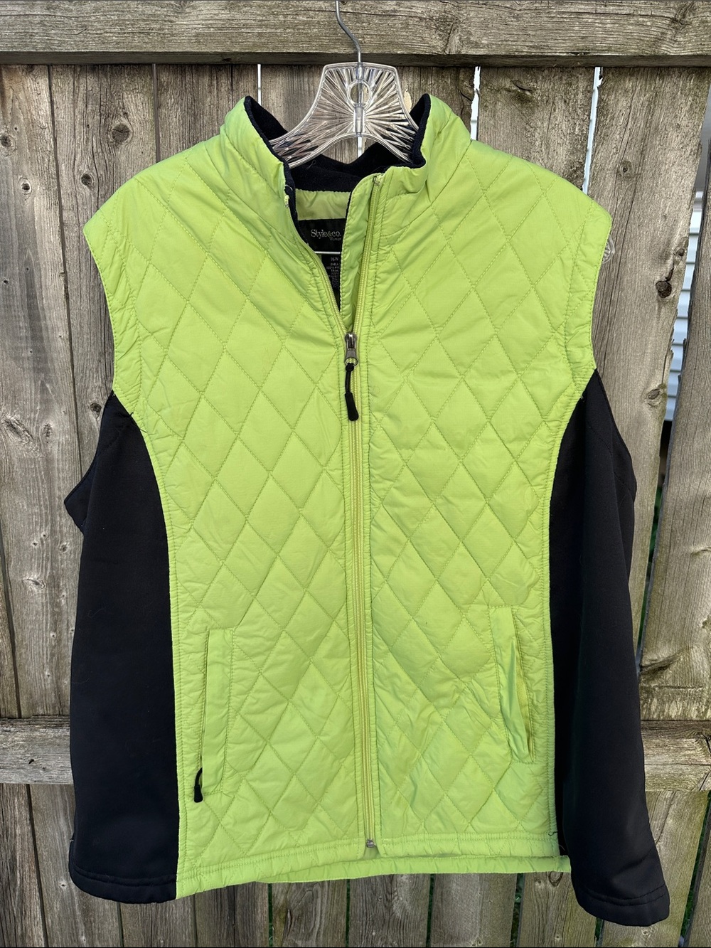 Styluxe Neon Lime Quilted Vest with Black Panels
